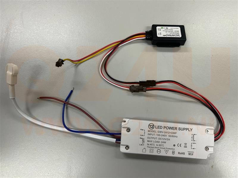 Driver LED 12V 2A 24W con interruttore touch e uscita 230V per riscaldamento dello specchio – Modello GWV-2412+GWP