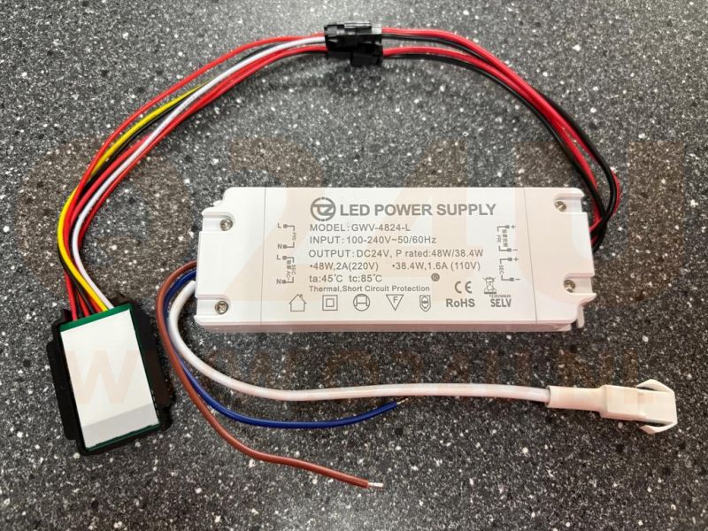 Driver LED 24V 4A 48W con interruttore touch e uscita 230V per riscaldamento dello specchio – Modello GWV-4824-L