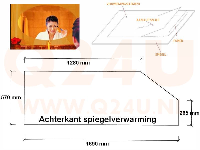 Riscaldamento per specchio su misura con angoli smussati - 230 Volt