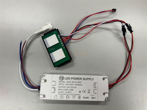 Driver LED 12V 3A 36W con doppio interruttore touch e uscita 230V per riscaldamento dello specchio – Modello GWV-3612+GWP