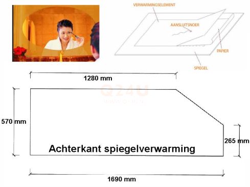 Riscaldamento per specchio su misura con angoli smussati - 12 Volt